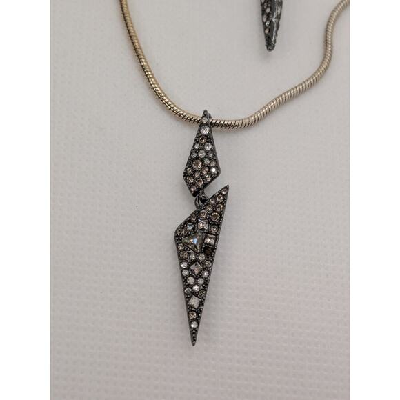 ALEXIS BITTAR RHINESTONE TASSEL NECKLACE WITH STUDDED STATIONS GUNMETAL/GOLD 40” - Picture 4 of 6